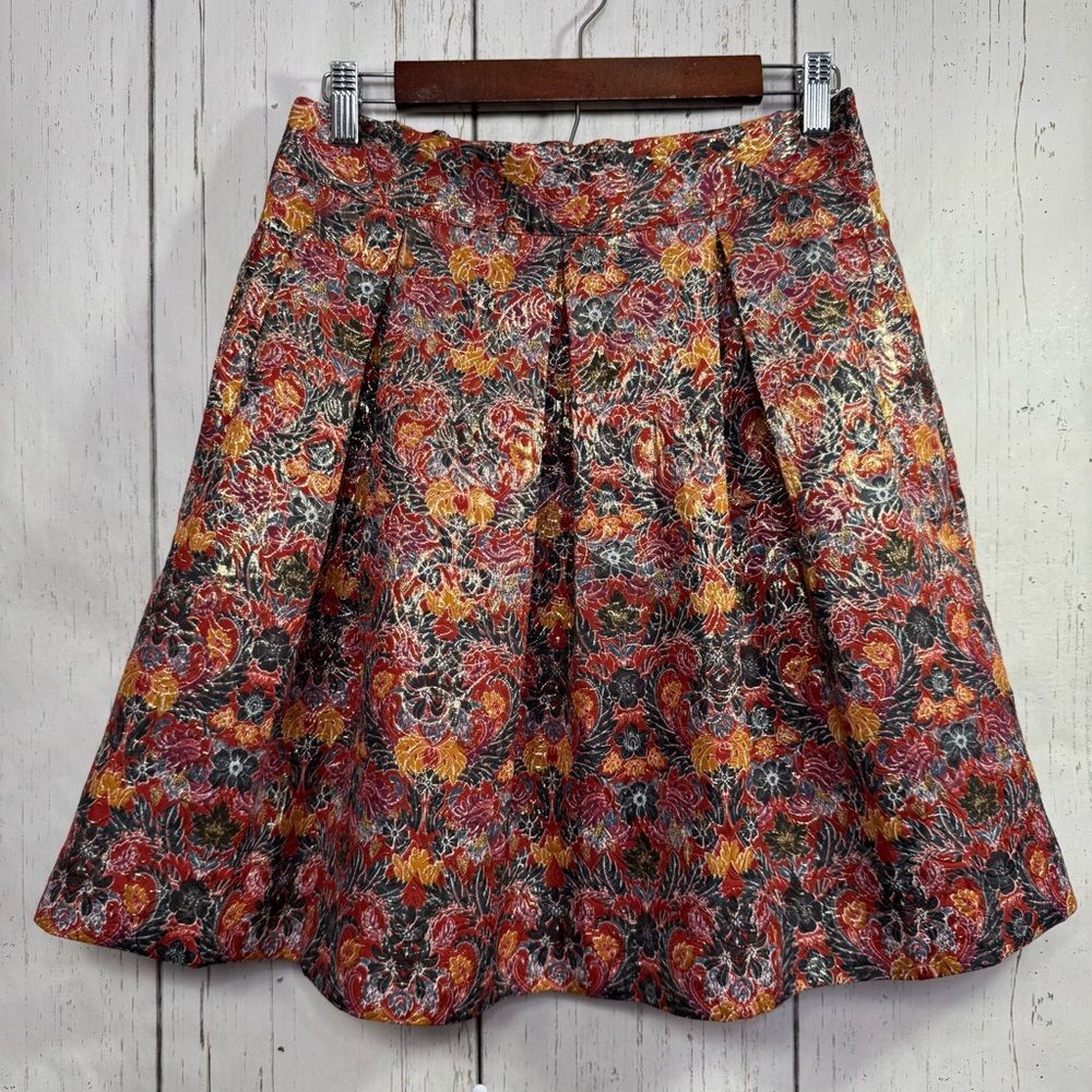 Maeve Metallic Floral Jacquard Skirt M Statement Festive Boho Chic Glam Artsy